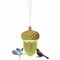Green-Brown Resin and Iron Mesh Acorn Bird Feeder with Locking Lid and Hanging Wire